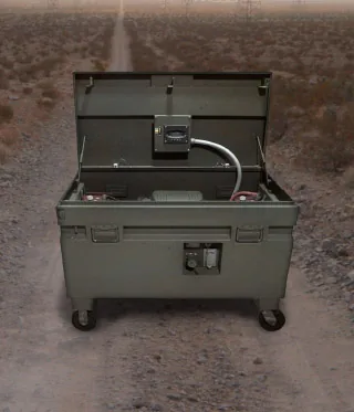 M-PRES 36 in its weather-proof case, lid open